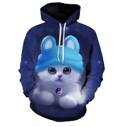 2023 new Fashion Black and White Cat 3D Hoodie Sweatshirts Pullover Men Women Casual Streetwear Plus Size Hoodies