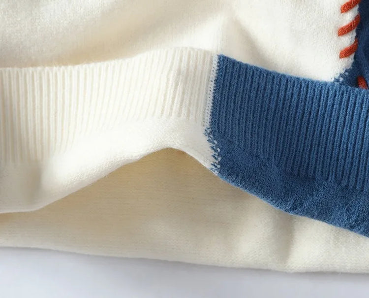 2024 Patchwork Knitted Sweater Trend High Street Autumn Winter Warm Men's Tops Hip-hop Street Clothing Fishing Sports Pullover