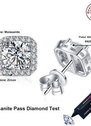 Neetim Real 0.5-1 Carat D Color Moissanite Stud Earrings For Women 100% 925 Sterling Silver Sparkling Earring Wedding Jewelry PlatiNum