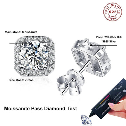 Neetim Real 0.5-1 Carat D Color Moissanite Stud Earrings For Women 100% 925 Sterling Silver Sparkling Earring Wedding Jewelry PlatiNum