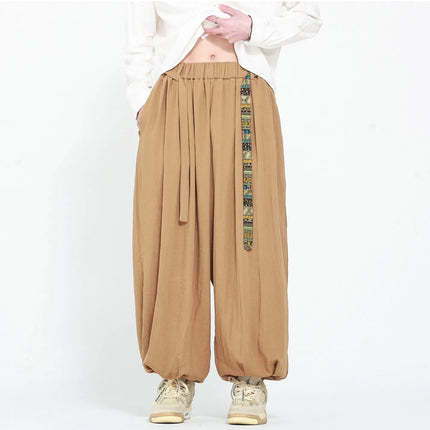 Pantaloni Uomo Oversize Casual Comodi a Gamba Larga, Costume Giapponese con Stampa Ukiyo-e, Pantaloni Trendy con Cintura, Taglie Grandi fino a 5XL