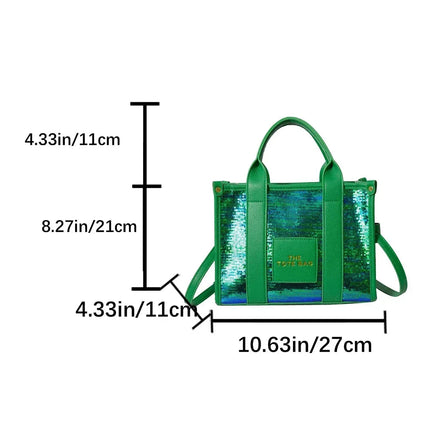 Sequins Top-Handle Bags Fashion PU Leather Shoulder Bag Large Capacity Travel Handbag Women Trendy Casual Satchel Tote Purse PlatiNum