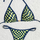Costume da bagno sexy 2026 Nuovo micro bikini donna costumi da bagno scozzesi anello dorato gamba alta costume da bagno a due pezzi con spalline costumi da bagno Biquini