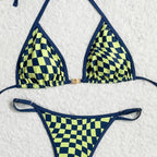 Costume da bagno sexy 2026 Nuovo micro bikini donna costumi da bagno scozzesi anello dorato gamba alta costume da bagno a due pezzi con spalline costumi da bagno Biquini