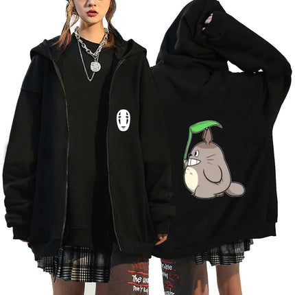Ghibli 2025 New Hot No Face Black Hoodie Women Anime Back Print Cotton Casual Autumn Winter Streetwear Fashion Cosplay Jacket