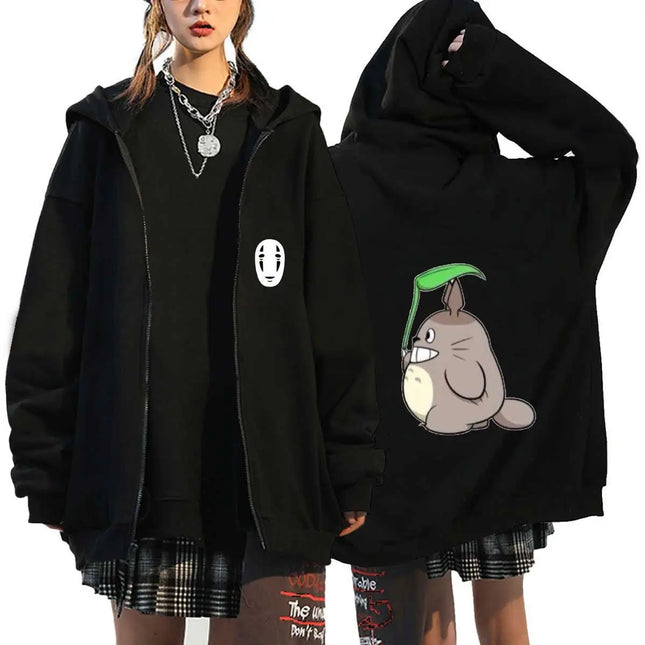 Ghibli 2025 New Hot No Face Black Hoodie Women Anime Back Print Cotton Casual Autumn Winter Streetwear Fashion Cosplay Jacket