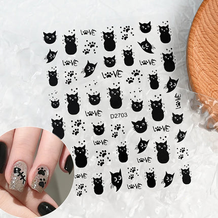 4pcs/set 3D Cute Cartoon Black Cat Nail Stickers Funny Cat Paw/Bowtie Self-Adhesive Nail Art Decals Manicure Accessories DIY 8*1