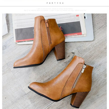 2024 new autumn ladies boot Coarse heeled outdoor nonslip shoe Retro Zipper Fashion Boots Comfort casual women's shoes Botas