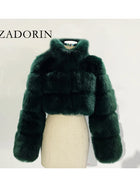 ZADORIN Fashion Cropped Faux Fur Coat Woman Warm Stand Fur Collar Slim Fluffy Fur Jacket Woman Tops Winter Fur Coats Streetwear