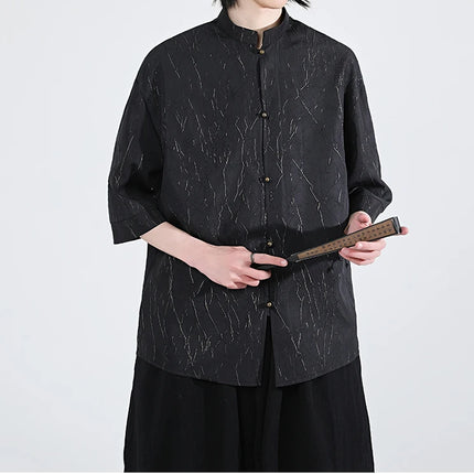 Camicia stile cinese da uomo lamina d'oro elegante vestibilità ampia camicie a maniche lunghe ispirate all'annata camicette sottili estive casual abbigliamento da uomo