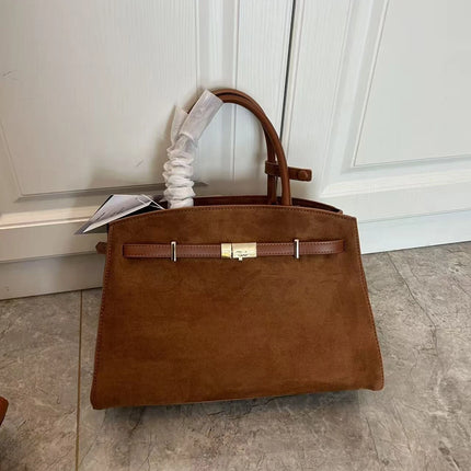 Borsa a mano di lusso in pelle martellata con chiusura in metallo, manico rigido, borsa professionale per affari e cerimonie