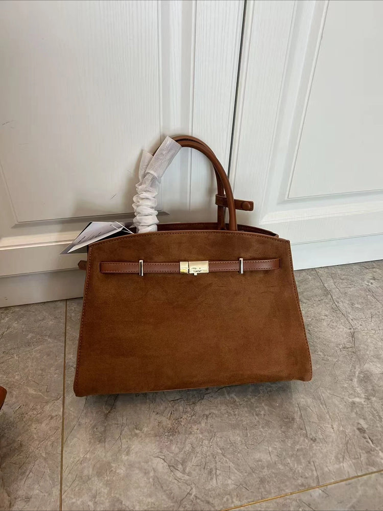 Borsa a mano di lusso in pelle martellata con chiusura in metallo, manico rigido, borsa professionale per affari e cerimonie
