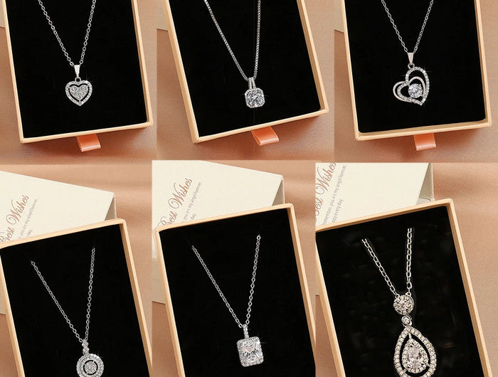 ZAKOL Simple Geometric Crystal White Zircon Pendant Necklace For Women Silver-Color Wedding Party Jewelry Gift With Box PlatiNum