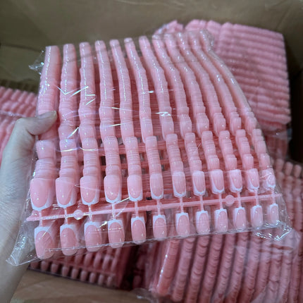 120Pcs Short Square Coffin Glossy Pink Full‑Cover Press‑On Acrylic Fake Nail Tips For DIY Nail Art Decoration