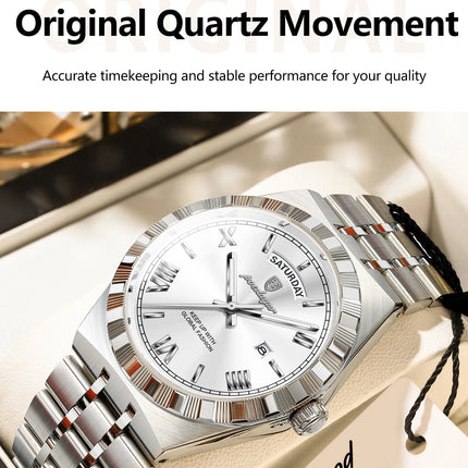 POEDAGAR Fashion Male Clock Luminous Waterproof Week Date Creative Men Watch Stainless Steel Quartz Business Men's Watches Reloj