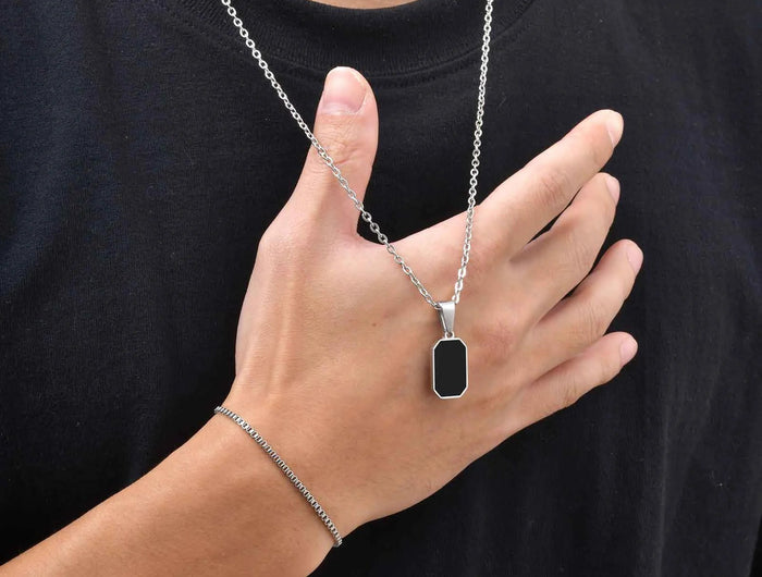 Vnox Set di 2 Pezzi Collana con Ciondolo e Bracciale da Uomo, Set di Gioielli in Acciaio Inossidabile Colore Nero Oro Argento, Regali di Gioielleria alla Moda platinumshop
