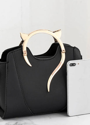 Cat Shaped Handle Women Handbag Trendy And Fashionable, Solid Color, Simple And Casual Crossbody Shoulder Shell Bag PlatiNum