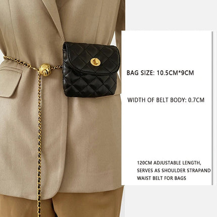 Women's Leather Slanting Belt Bag Detachable Adjustable Chain Strap Shoulder Bag Fashion Wallet Hanging Pouch Belt Bag PlatiNum