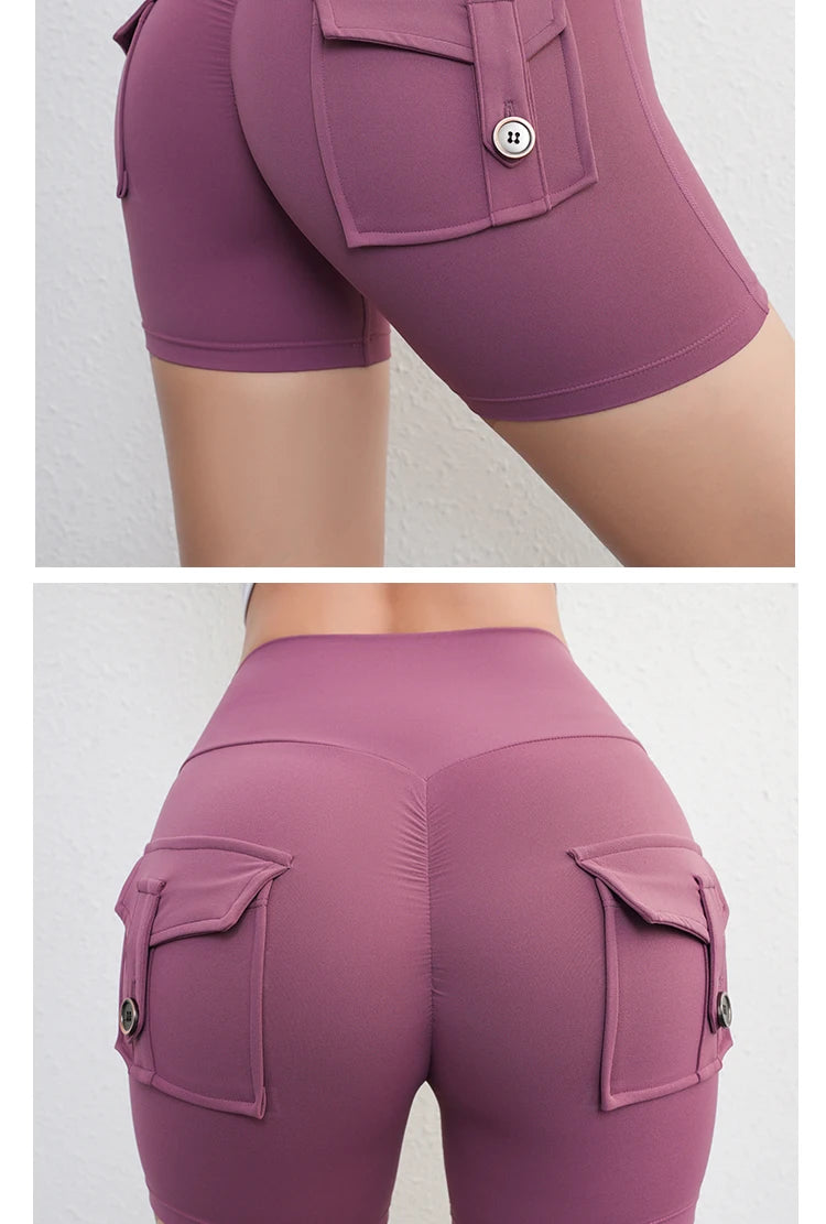 Peach Butt Fitness Shorts Women's Exercise Three-Quarter Pants Cargo Air Dry Pocket Yoga Tight Lift Summer
