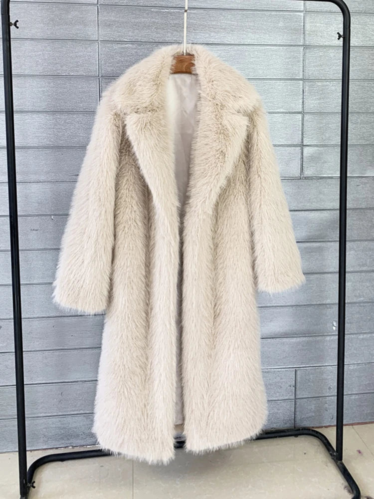 ZADORIN Winter Fluffy Jacket Women Solid Lapel Long Faux Fox Fur Coat Ladies Furry Warm Pink White Jacket Trench Coats Tops