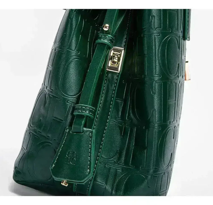 CH Large Capacity Handbag Luxury Brand Temperament Letter Print with Lock Design 2025 Trendy Women's Crossbody Bag PlatiNum