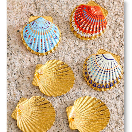 Yhpup Ocean Style Acciaio inossidabile Smalto Y2K Conchiglia in metallo Grandi orecchini a bottone per le donne Gioielli estivi 2026 PVD placcato platinumshop