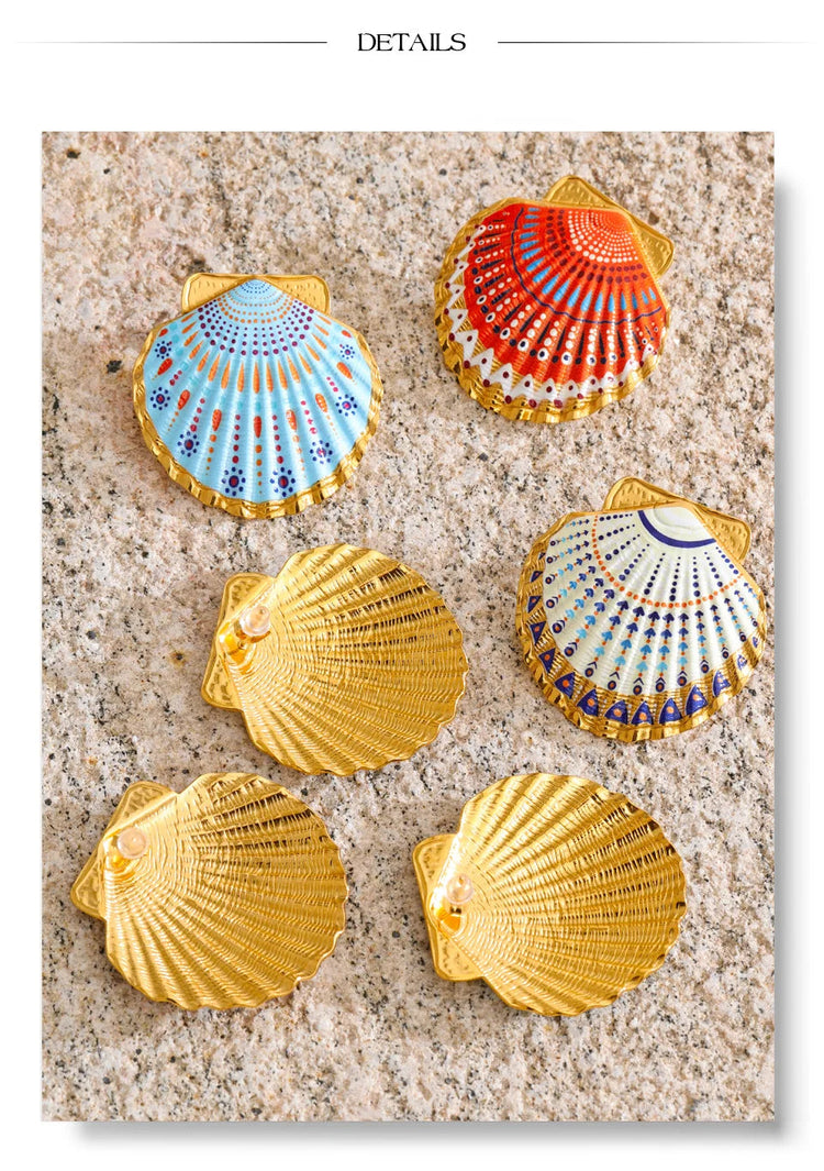 Yhpup Ocean Style Acciaio inossidabile Smalto Y2K Conchiglia in metallo Grandi orecchini a bottone per le donne Gioielli estivi 2026 PVD placcato platinumshop