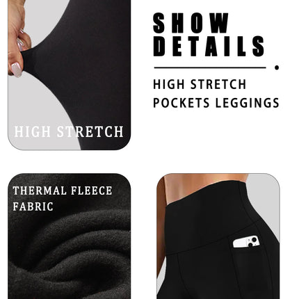 Leggings Termici da Donna con Fodera in Pile, Vita Alta con Tasche, Pantaloni Invernali Caldi e Spessi per Allenamento, Yoga e Corsa