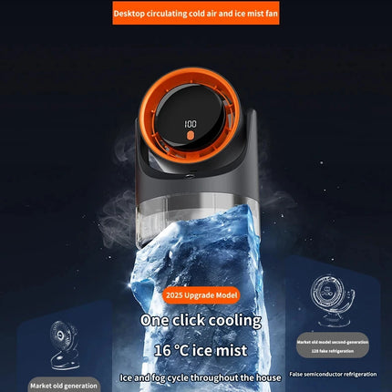 Ventilatore Nebulizzatore con Funzione Umidificatore 360° °   Ventilatore da tavolo regolabile con display LED 100 velocità 16 ° C Ice Fog Batteria da 1800mAh a Lunga Durata