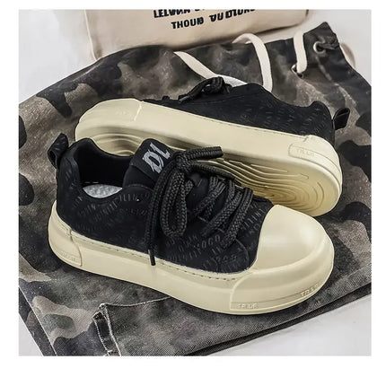 Toe Thick Sole Platform Men Sneakers Lace Up Patchwork Fashion New Trend Casual Trainer Shoes Thick Bottomed All Season