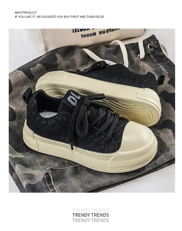 Toe Thick Sole Platform Men Sneakers Lace Up Patchwork Fashion New Trend Casual Trainer Shoes Thick Bottomed All Season