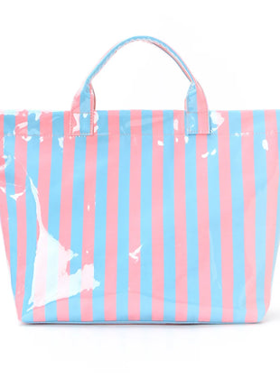 Sac cabas en PVC à rayures, sac à bandoulière de voyage et pour les trajets quotidiens de grande capacité | Sac léger avec fermeture magnétique et poche intérieure zippée