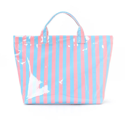 Striped PVC Tote Bag, Large Capacity Travel and Commuter Shoulder Bag | Lightweight Magnetic Bag with Inner Zip Pocket