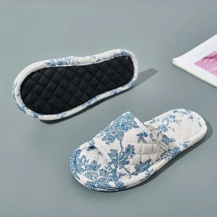 New Home Slippers Soft Cotton Floral Floor Shoes Fashion Lightweight Non-slip Indoor Slippers Couple Slippers for Bedroom