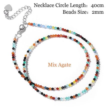 Mini Stone Beaded Necklace 2mm Faceted Natural Agat Quartzs Necklaces Female Fashion Party Choker for Women Girls Jewelry Gift PlatiNum