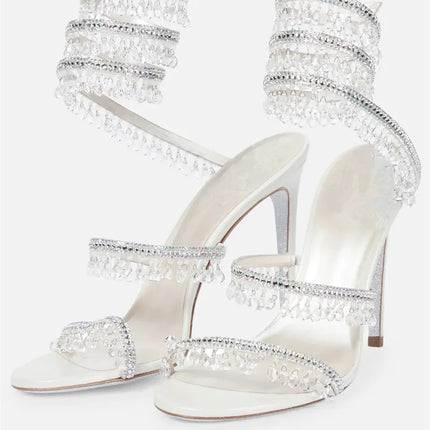 Sandali Crystal Wrap da Donna Estivi 2026, Scarpe da Sposa con Tacco Alto, Scarpe da Festa, Sandali con Cinturino alla Caviglia, Scarpe Designer con Tacco a Spillo
