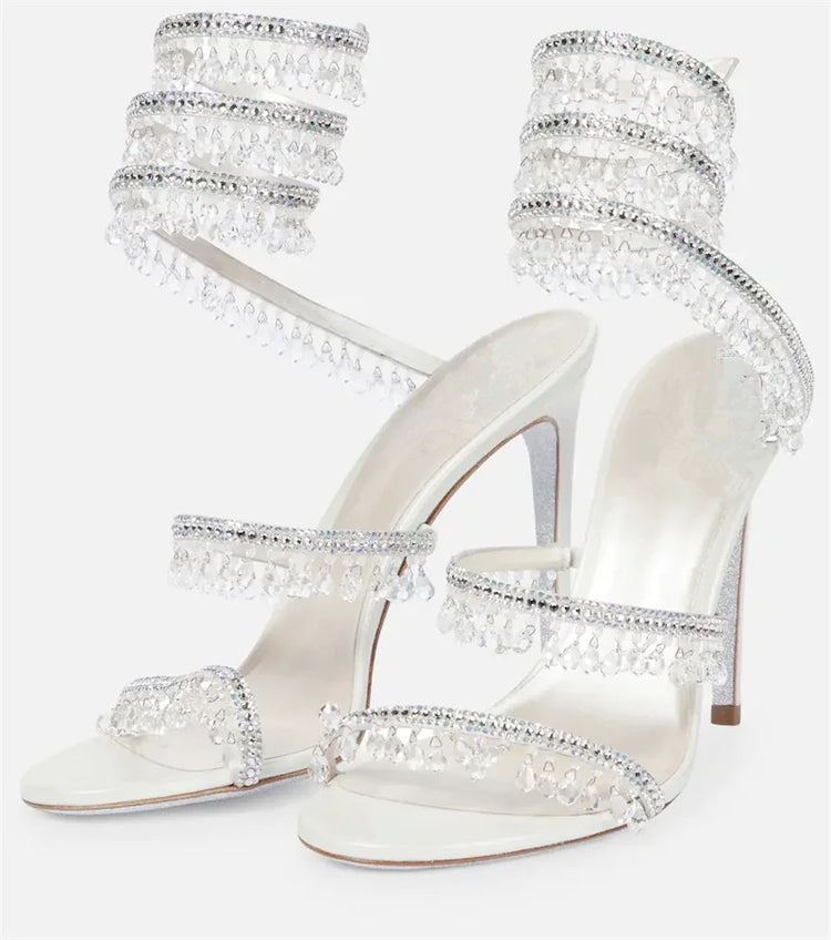 Sandali Crystal Wrap da Donna Estivi 2026, Scarpe da Sposa con Tacco Alto, Scarpe da Festa, Sandali con Cinturino alla Caviglia, Scarpe Designer con Tacco a Spillo