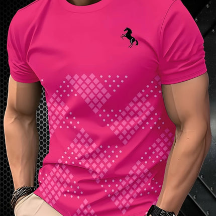 Men's Luxury Summer T-Shirt with Gradient 3D Print, Abstract Turquoise and Gold Wave and Spiral Pattern, Crew Neck, Short Sleeve, Breathable