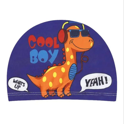 Kids Swim Cap Stretchy Fabric Cute Cartoon Long Hair Adorable Children Protect Ears Pool Hat for Boys and Girls