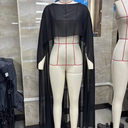 Poncho Lungo in Chiffon da Donna, Copricostume Leggero in Rete Trasparente, Stile Y2K, per Spiaggia e Bikini, Sciarpa Avvolgente Estiva platinumshop