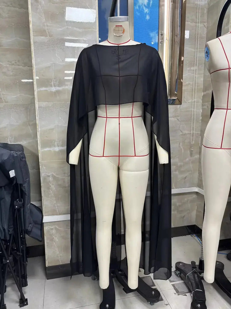 Poncho Lungo in Chiffon da Donna, Copricostume Leggero in Rete Trasparente, Stile Y2K, per Spiaggia e Bikini, Sciarpa Avvolgente Estiva platinumshop