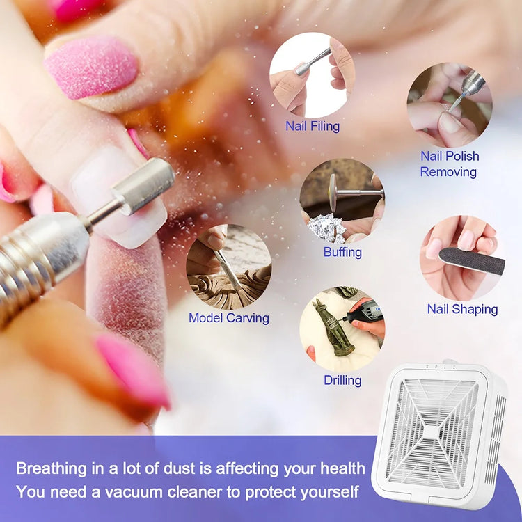 Professional Turbo Vacuum Cleaner Brushless Nail Dust Collector Electric Nail Dust Extractor Fan for Manicure Table Nail Drill Acrylic Powder Gel Dust Removal