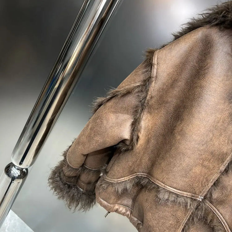 Winter Faux Lambskin Lapel Long-sleeved Inner Liner Thickened Fur One-piece Cotton-padded Jacket Street Fashion Warm Women Coat