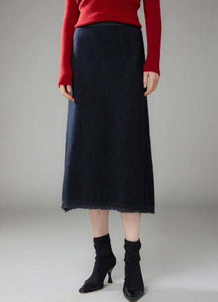 Women Cashmere A-Line Tassel Skirt High Waist Office Lady Retro Autumn Winter 100% Cashmere Knitwear Graceful Regular Fit Dress