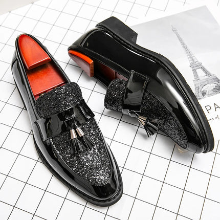 Mocassini di Lusso da Uomo con Tacco Basso, Slip-on Casual in Pelle Dorata, Scarpe da Festa con Nappe, Scarpe Eleganti da Uomo, Scarpe con Plateau da Uomo