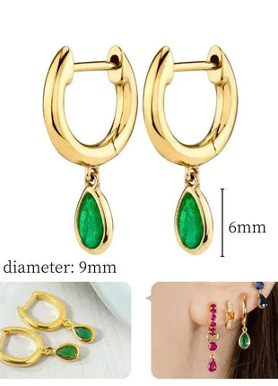 925 Sterling Silver Needle Green Zircon Gold Earrings Heart Hoop Earrings for Women Delicate Stud Earrings Luxury Jewelry Gifts PlatiNum