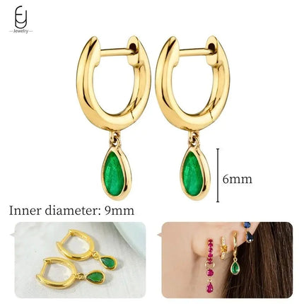 925 Sterling Silver Needle Green Zircon Gold Earrings Heart Hoop Earrings for Women Delicate Stud Earrings Luxury Jewelry Gifts PlatiNum
