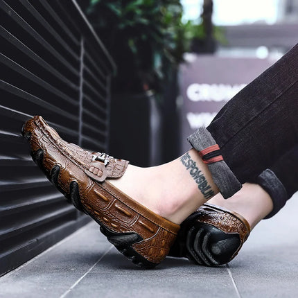 Scarpe Casual da uomo in vera pelle stile coccodrillo mocassini per scarpe comodi da uomo scarpe da uomo Casual Slip on semplici scarpe da guida
