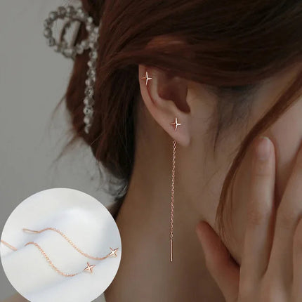 Ventfille 925 Sterling Silver Star Earring for Women Girl Simple Tassels Chain Fashion Office Jewelry Gift Dropshipping PlatiNum