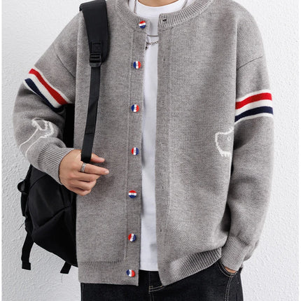 Designer Brand Long Sleeve Knitted Cardigan Men's New Trend Color Blocked Button Design Couple's Casual Warm Round Neck Coat